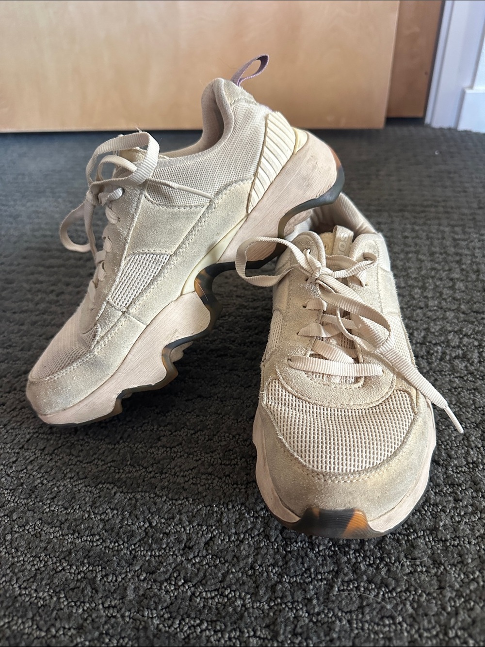 Sorel Neutral Beige Leather-Trim Sneaker
